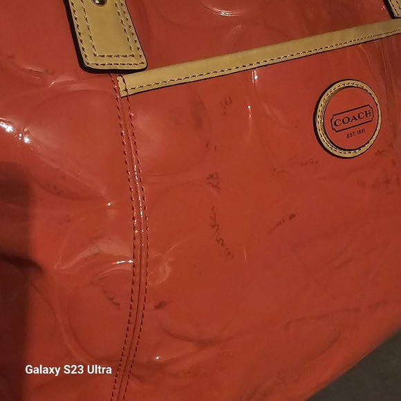 Coach Peyton Embossed Tote Orange/Coral - Picture 12 of 16